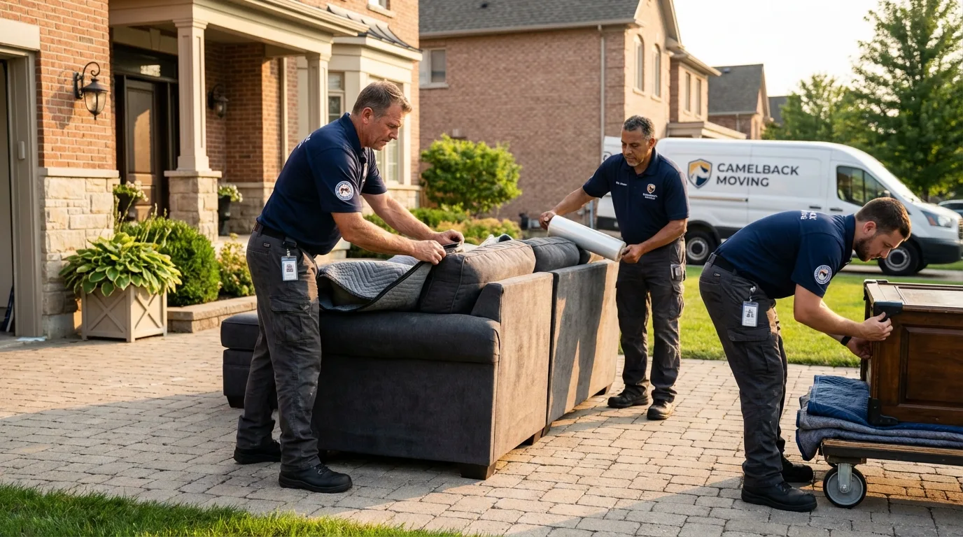 Large estate moving crew wrapping furniture in Marshfield, MO