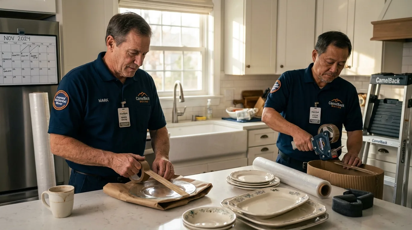 Professional crew packing kitchen dishware in Marshfield, MO