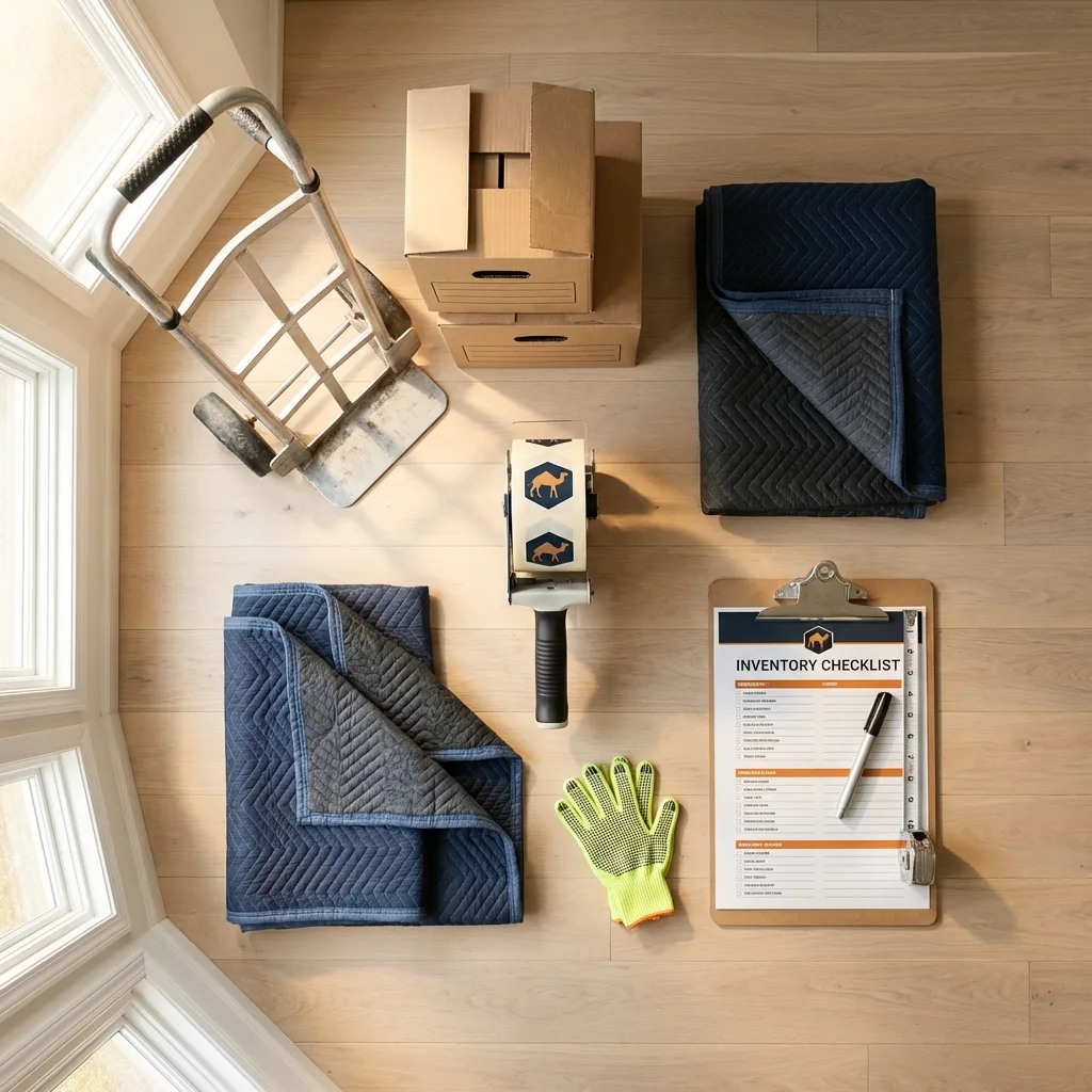 Professional moving supplies and packing materials layout for Marshfield residential relocations